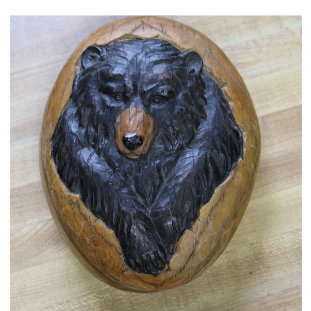 Hand Carved And Painted Wooden Covered Bowl Or Trinket Dish.